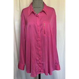 LAUREN RALPH LAUREN Zip-Pocket Long Sleeve Satin Blouse Top Shirt Peony Pink 2X